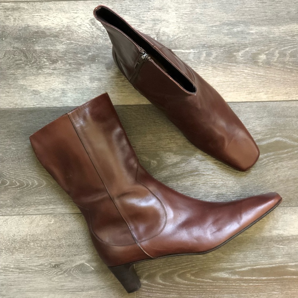 Cole Haan Brown Leather Pointed Toe Ankle Boots